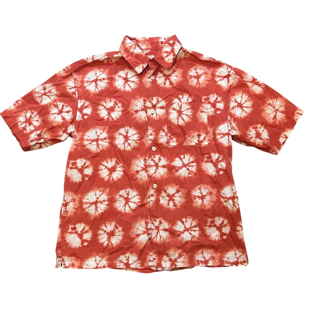 H&M Button Down Shirt Men Red Tie Dye Relaxed Fit Short Sleeve M